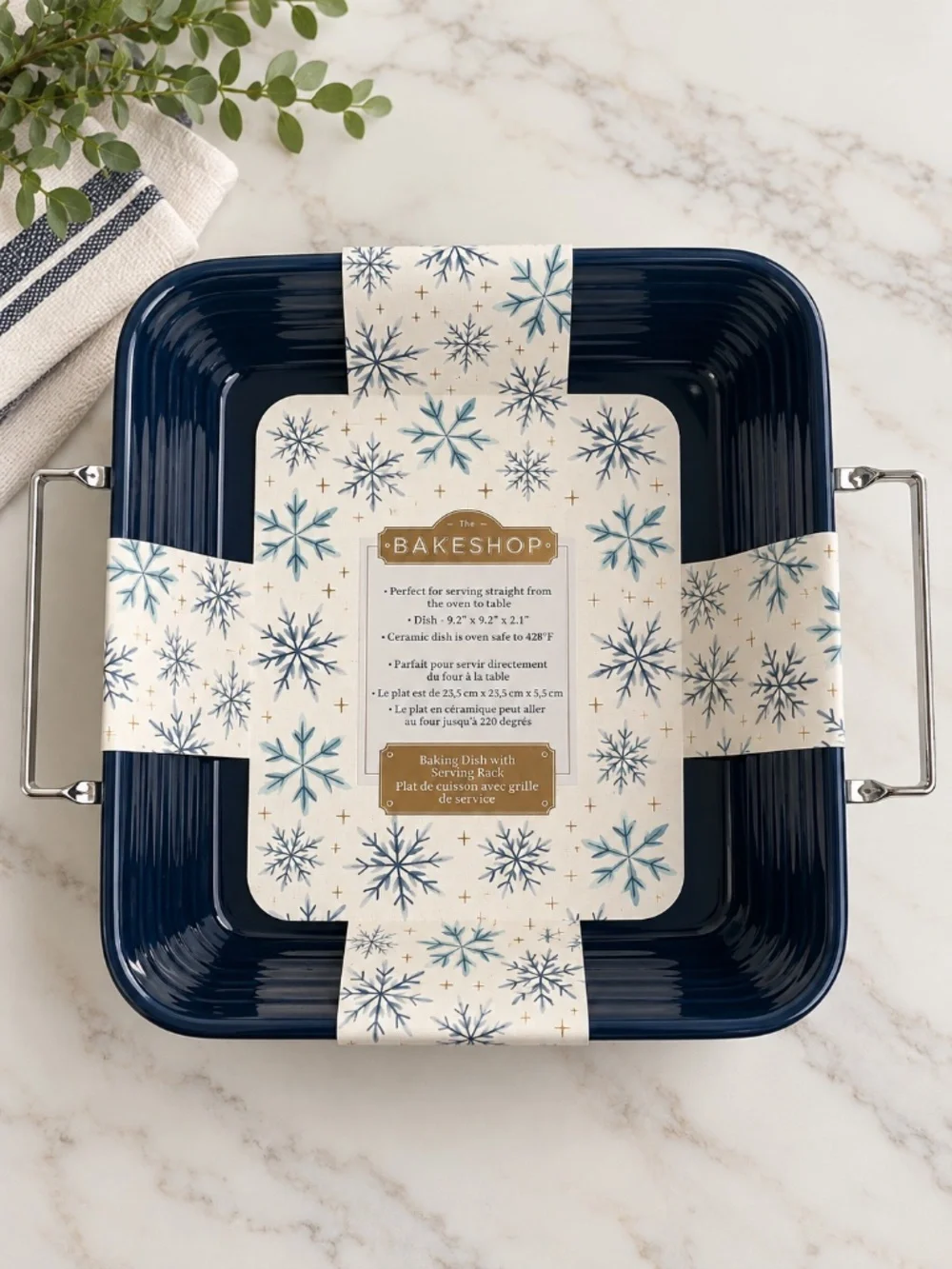 The Bakeshop Navy Ceramic Baking Dish w Serving Rack 9.2